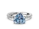 White gold Fancy Blue Heart Cut Diamond Pave Band Solitaire Ring with Round  and Prong Setting_123