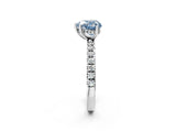 White gold Fancy Blue Heart Cut Diamond Pave Band Solitaire Ring with Round  and Prong Setting_125