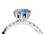 White gold Fancy Blue Heart Cut Diamond Pave Band Solitaire Ring with Round  and Prong Setting_127