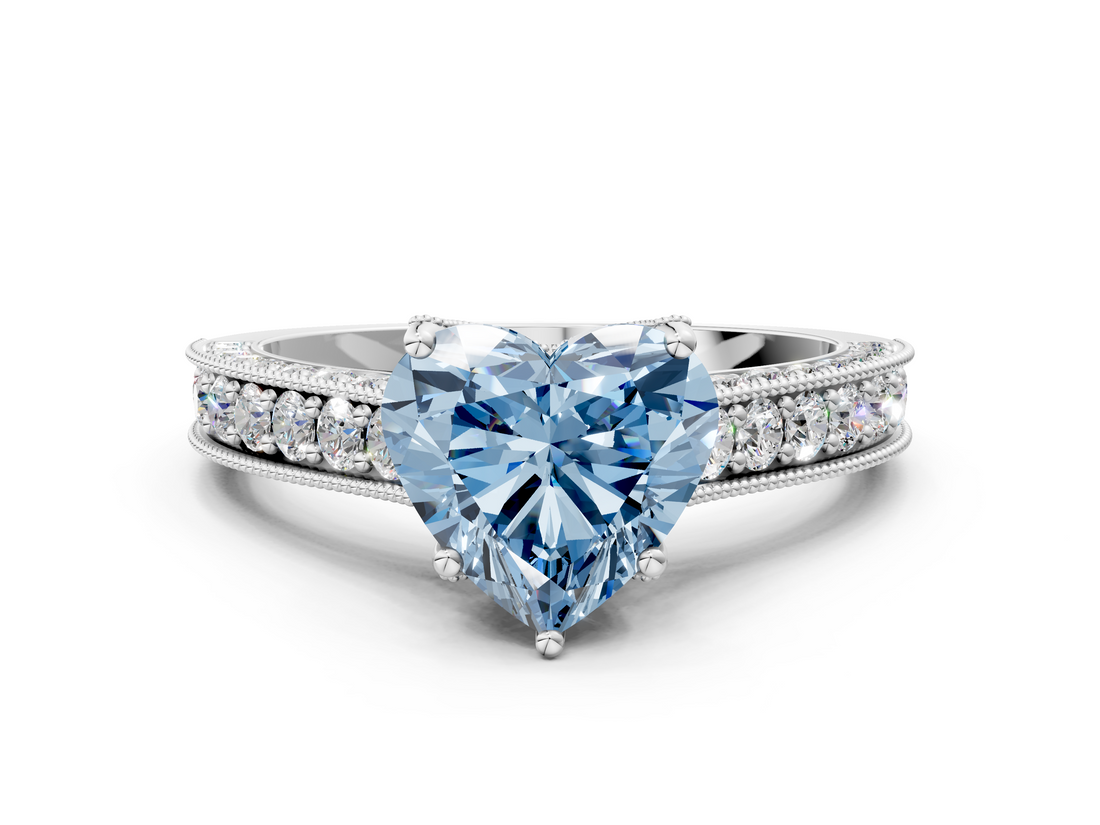 White gold Fancy Blue Heart  Cut Diamond Pave Band with Four-Prong Setting_37