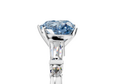 White gold Fancy Blue Heart  Cut Diamond Ring with Baguette Side Stones, Channel Set Band, and Four-Prong Setting_8