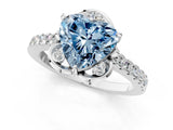 White gold Fancy Blue Heart Cut Diamond Ring with Pavé Band and Floral Prong Setting_40