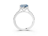 White gold Fancy Blue Heart Cut Diamond Ring with Pavé Band and Floral Prong Setting_42