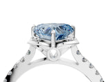 White gold Fancy Blue Heart Cut Diamond Ring with Pavé Band and Floral Prong Setting_43
