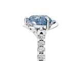 White gold Fancy Blue Heart Cut Diamond Ring with Pavé Band and Floral Prong Setting_44