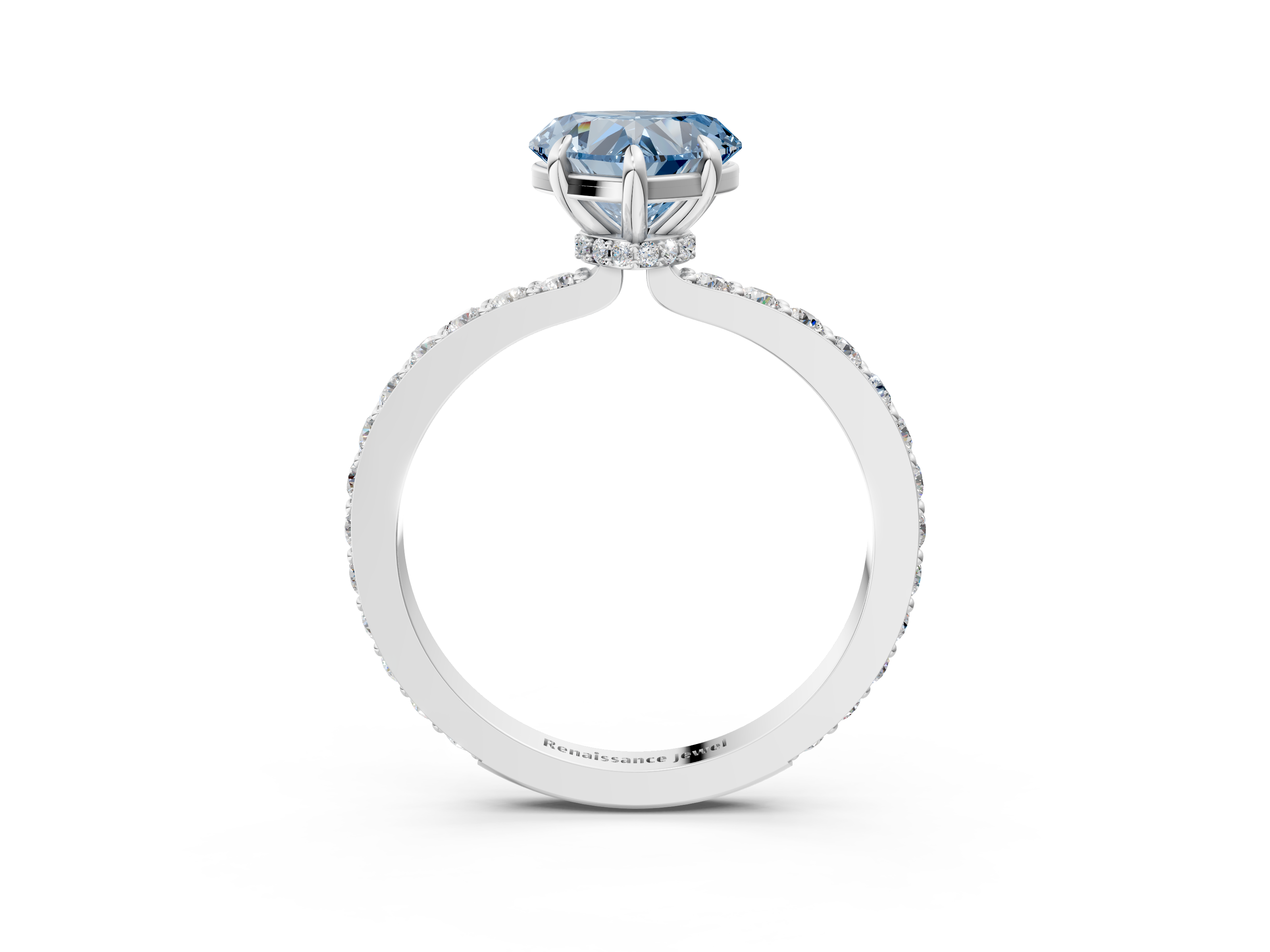 White gold Fancy Blue Heart  Cut Diamond Ring with Pavé Band and Four-Prong Setting_90