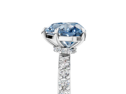 White gold Fancy Blue Heart  Cut Diamond Ring with Pavé Band and Four-Prong Setting_92