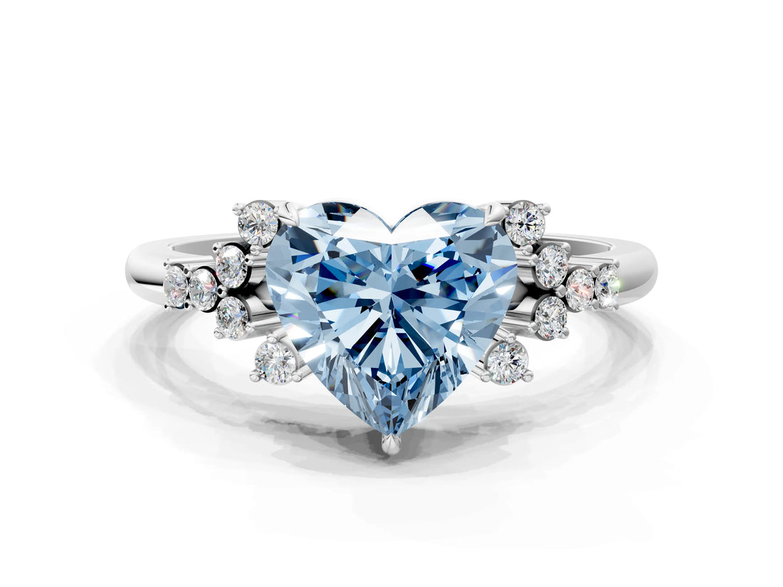 White gold Fancy Blue Heart Cut Diamond Ring with Side Stones and Four-Prong Setting_122