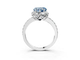 White gold Fancy Blue Heart Cut Diamond Scalloped Halo Engagement Ring with Round Shared Prong Band_16