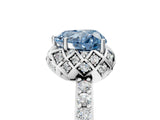 White gold Fancy Blue Heart Cut Diamond Scalloped Halo Engagement Ring with Round Shared Prong Band_24