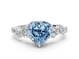 White gold Fancy Blue Heart Cut Diamond Scattered Round Accent Ring with Prong Setting_12