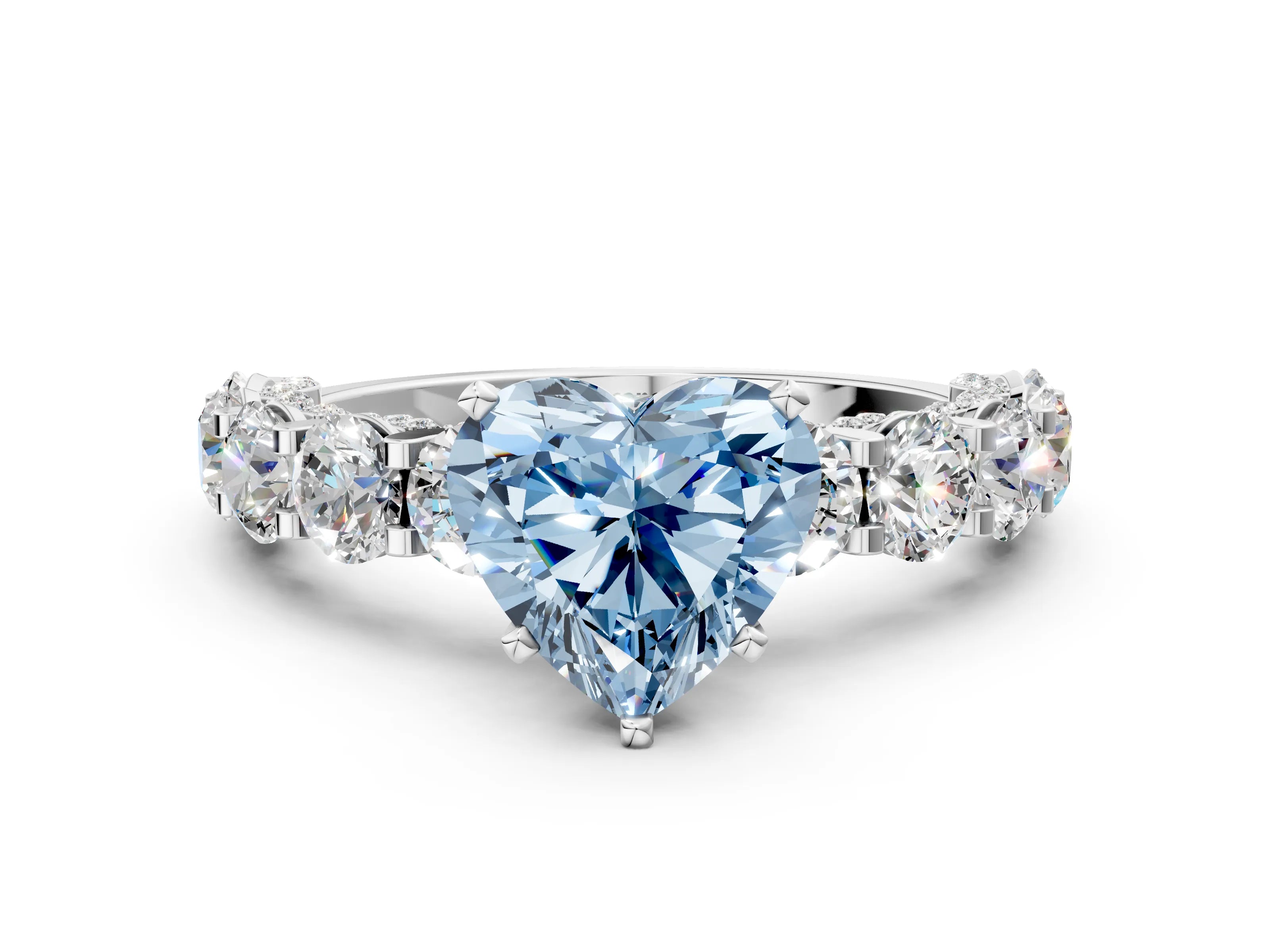 White gold Fancy Blue Heart Cut Diamond Side Stone Engagement Ring with Four-Prong Setting_24