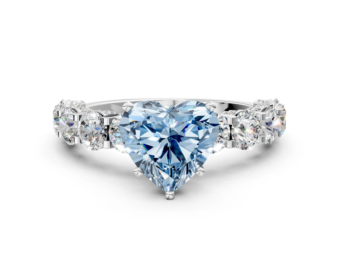 White gold Fancy Blue Heart Cut Diamond Side Stone Engagement Ring with Four-Prong Setting_24