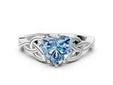 White gold Fancy Blue Heart Cut Diamond Solitaire Celtic Knot Ring with Four-Prong Setting_86