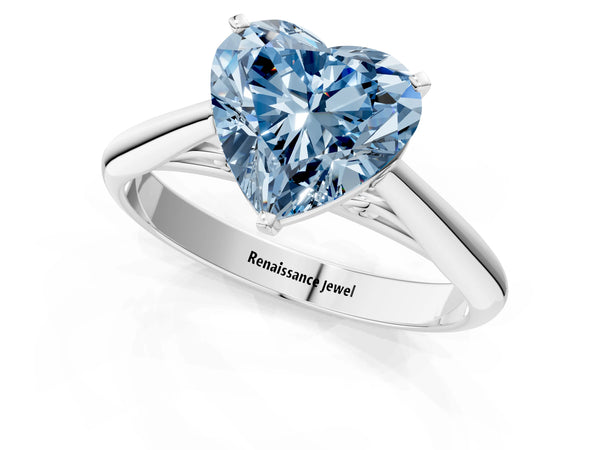 Platinum Fancy Blue Heart Cut Diamond Solitaire Engagement Ring with Cathedral Setting and Four-Prong Mount