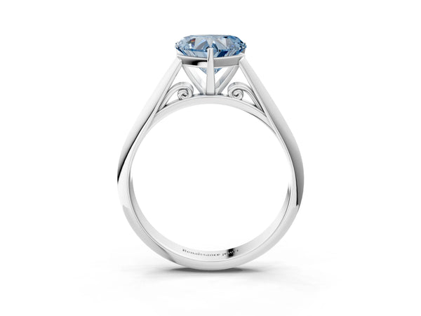 Platinum Fancy Blue Heart Cut Diamond Solitaire Engagement Ring with Cathedral Setting and Four-Prong Mount