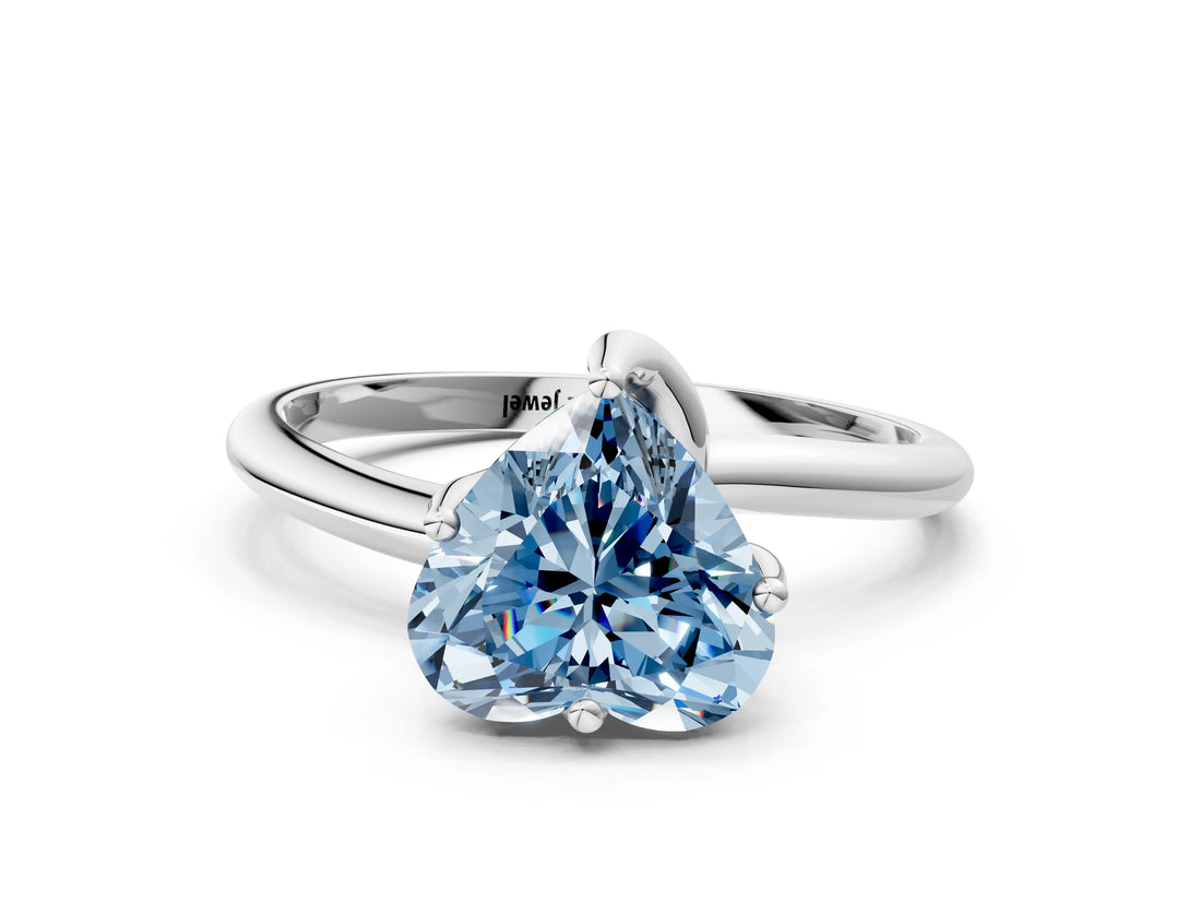 White gold Fancy Blue Heart Cut Diamond Solitaire Engagement Ring with Four-Prong Setting and Classic Band_20