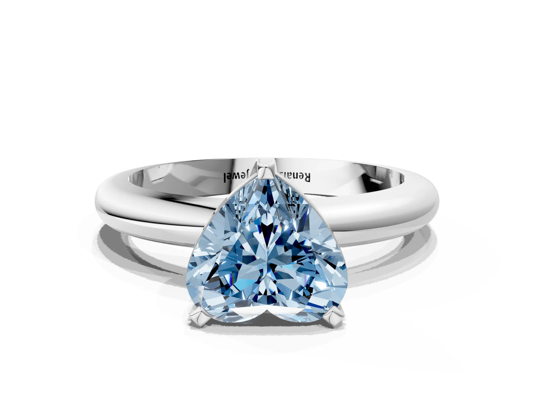 White gold Fancy Blue Heart Cut Diamond Solitaire Engagement Ring with Round Band and Four-Prong Setting_237