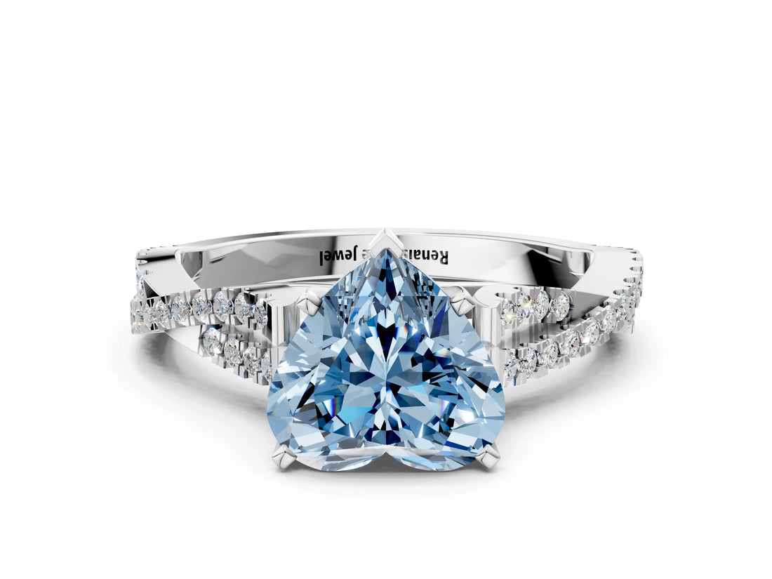 White gold Fancy Blue Heart Cut Diamond Solitaire Engagement Ring with Twisted Pavé Band and Four-Prong Setting_80