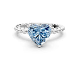 White gold Fancy Blue Heart Cut Diamond Solitaire Ring with Beaded Band and Prong Setting_374