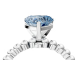 White gold Fancy Blue Heart Cut Diamond Solitaire Ring with Beaded Band and Prong Setting_378