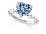 White gold Fancy Blue Heart Cut Diamond Solitaire Ring with Beaded Band and Prong Setting_381