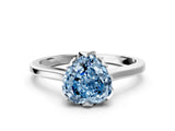 White gold Fancy Blue Heart Cut Diamond Solitaire Ring with Flower Prong Setting and Classic Band_126