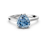 White gold Fancy Blue Heart Cut Diamond Solitaire Ring with Flower Prong Setting and Classic Band_30