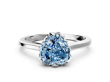 White gold Fancy Blue Heart Cut Diamond Solitaire Ring with Flower Prong Setting and Classic Band_73