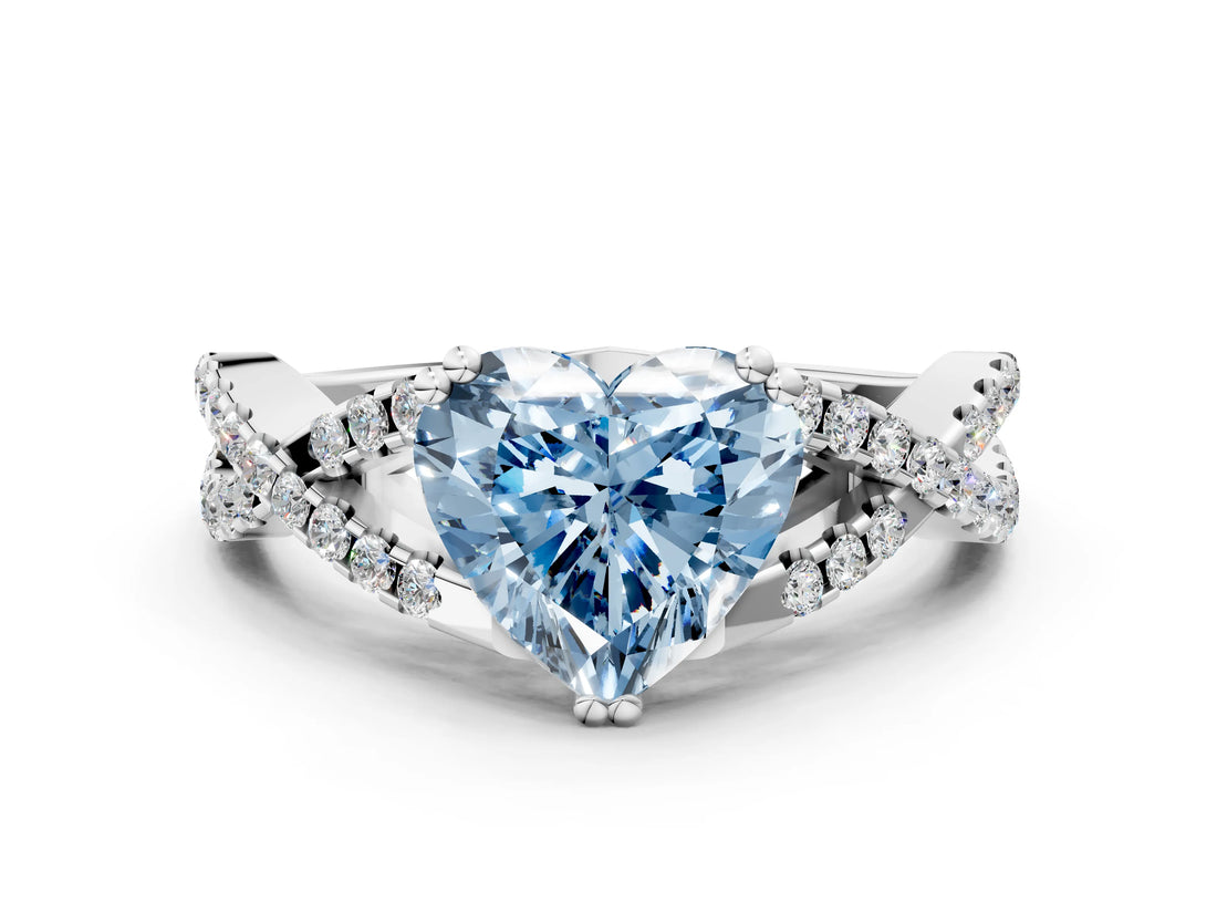 White gold Fancy Blue Heart Cut Diamond Solitaire Ring with Four-Prong Setting and Twisted Pavé Band_34