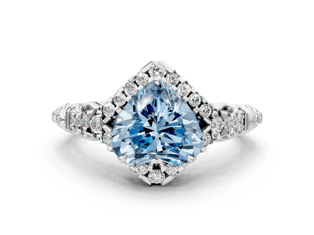 White gold Fancy Blue Heart Cut Diamond Solitaire Ring with Hidden Halo and Pavé Band_39