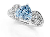 White gold Fancy Blue Heart Cut Diamond Solitaire Ring with Milgrain Pavé Band and Four-Prong Setting_267