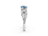 White gold Fancy Blue Heart Cut Diamond Solitaire Ring with Milgrain Pavé Band and Four-Prong Setting_268