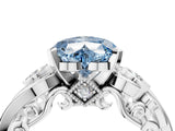 White gold Fancy Blue Heart Cut Diamond Solitaire Ring with Milgrain Pavé Band and Four-Prong Setting_270