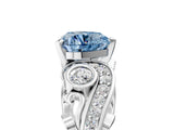 White gold Fancy Blue Heart Cut Diamond Solitaire Ring with Milgrain Pavé Band and Four-Prong Setting_271