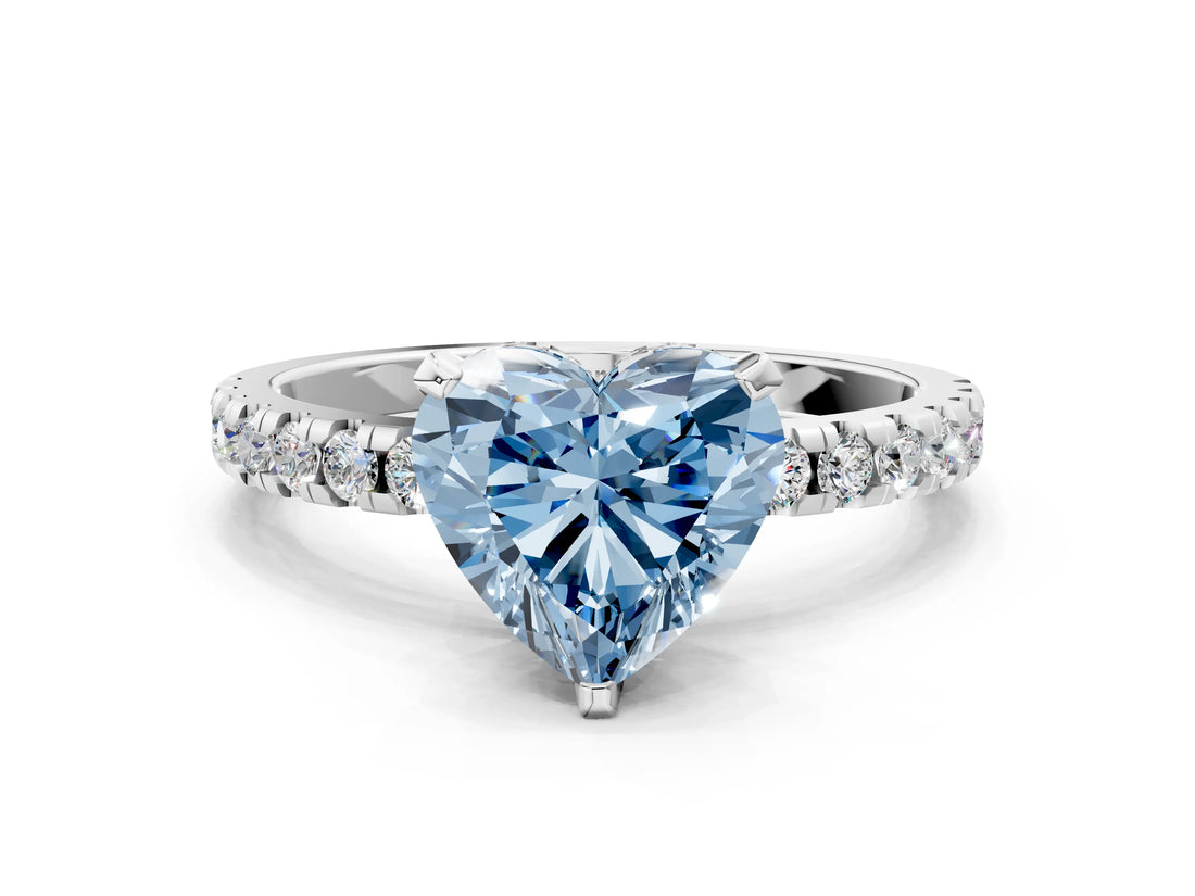 White gold Fancy Blue Heart Cut Diamond Solitaire Ring with Pavé Band and Four-Prong Setting_44
