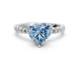 White gold Fancy Blue Heart Cut Diamond Solitaire Ring with Pavé Band and Four-Prong Setting_44
