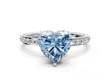 White gold Fancy Blue Heart Cut Diamond Solitaire Ring with Pavé Band and Hidden Halo_116