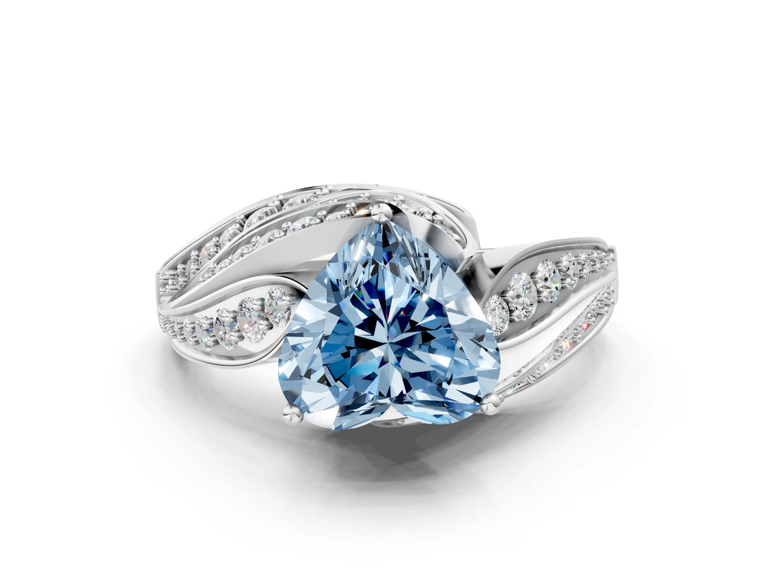 White gold Fancy Blue Heart Cut Diamond Solitaire Ring with Prong Setting and Twisted Pavé Band_24