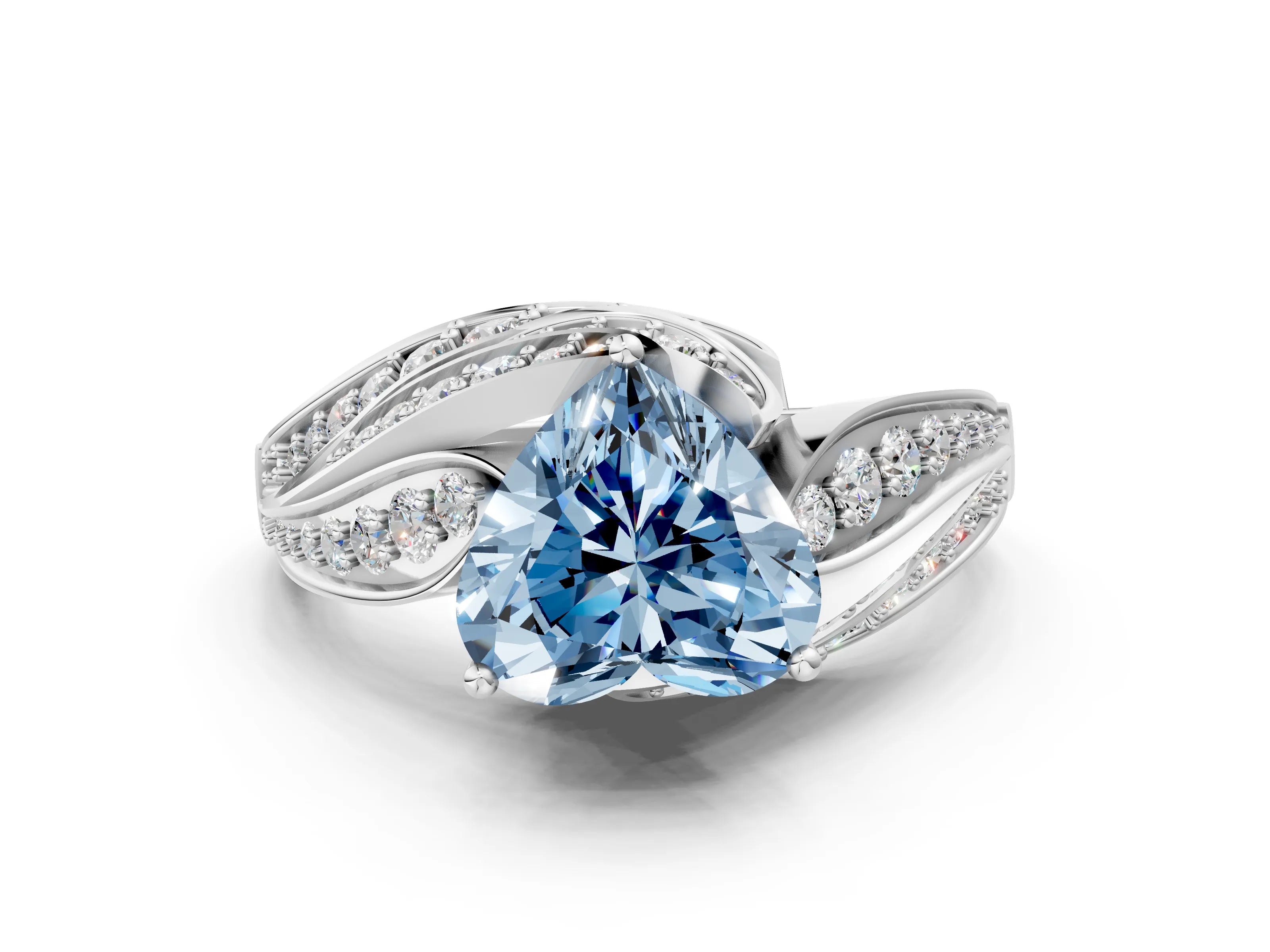 White gold Fancy Blue Heart Cut Diamond Solitaire Ring with Prong Setting and Twisted Pavé Band_24
