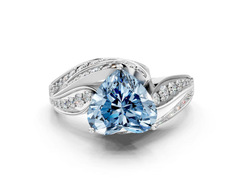 White gold Fancy Blue Heart Cut Diamond Solitaire Ring with Prong Setting and Twisted Pavé Band_24