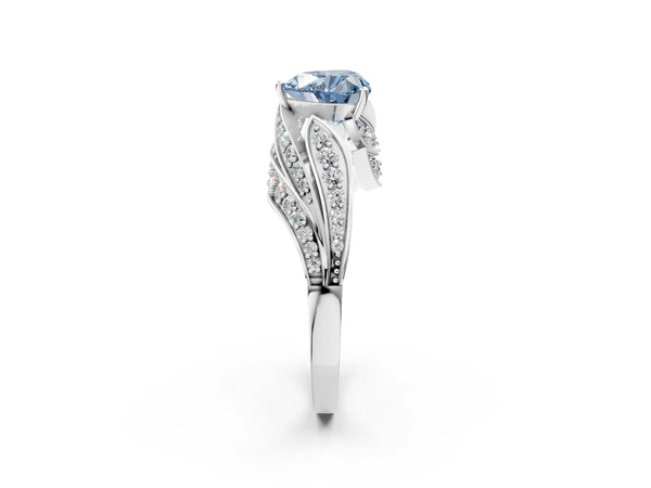 Platinum Fancy Blue Heart Cut Diamond Solitaire Ring with Prong Setting and Twisted Pavé Band