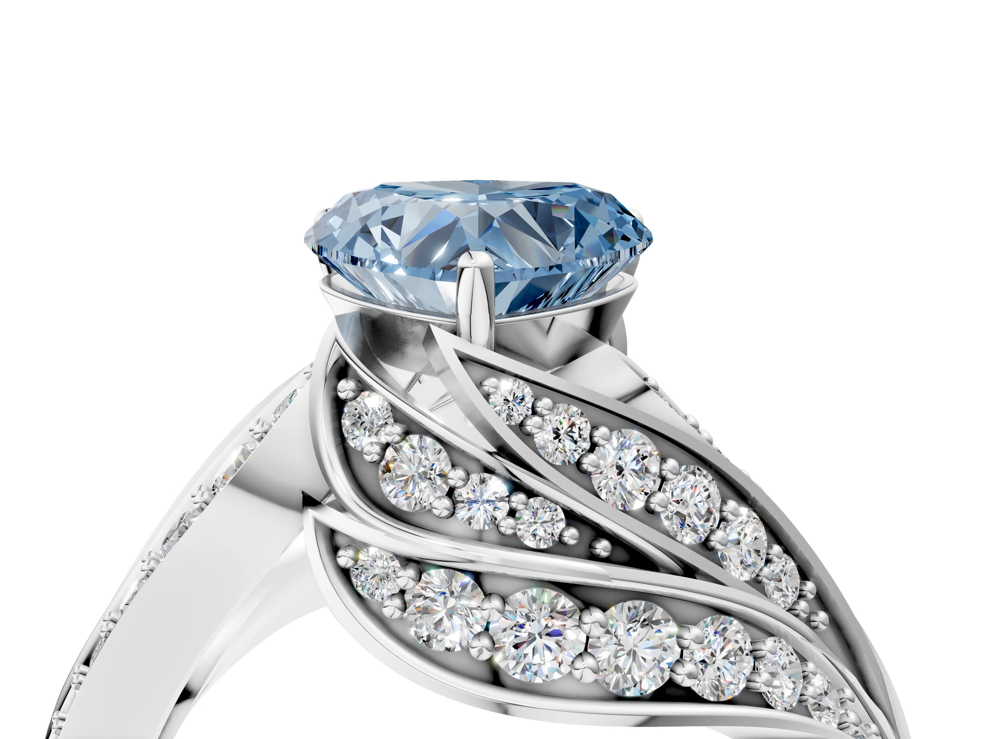 White gold Fancy Blue Heart Cut Diamond Solitaire Ring with Prong Setting and Twisted Pavé Band_28