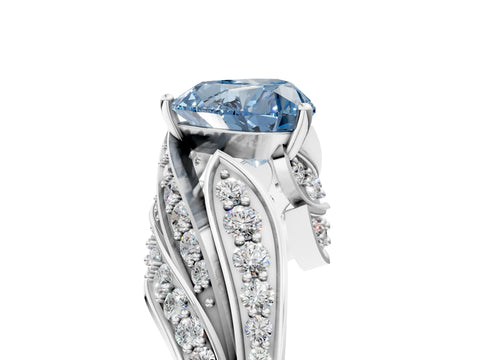 White gold Fancy Blue Heart Cut Diamond Solitaire Ring with Prong Setting and Twisted Pavé Band_29
