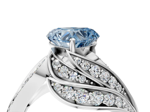 White gold Fancy Blue Heart Cut Diamond Solitaire Ring with Prong Setting and Twisted Pavé Band_4