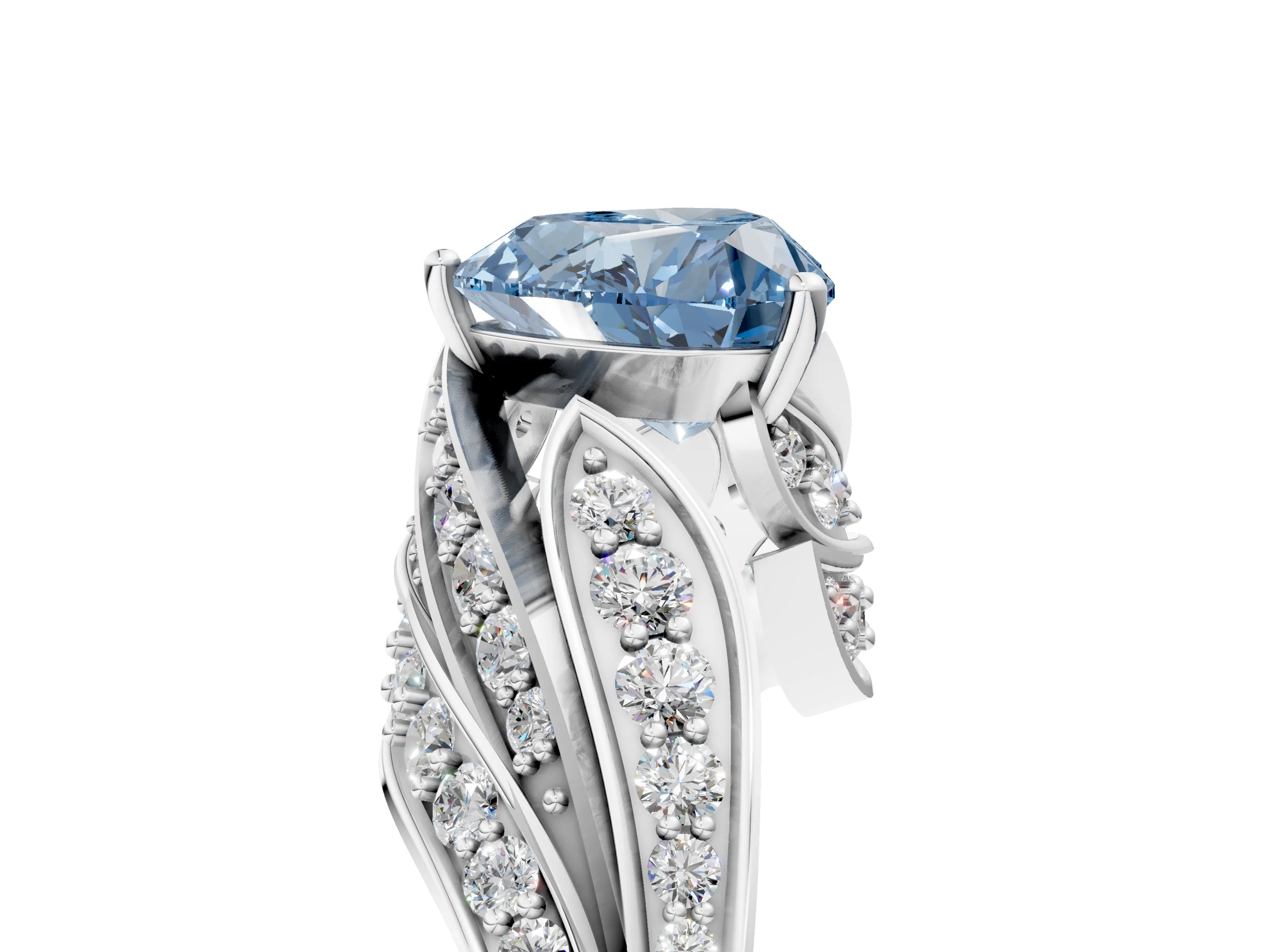 White gold Fancy Blue Heart Cut Diamond Solitaire Ring with Prong Setting and Twisted Pavé Band_5