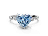 White gold Fancy Blue Heart Cut Diamond Solitaire Ring with Round  Pavé Band and Prong Setting_133