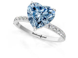 White gold Fancy Blue Heart Cut Diamond Solitaire Ring with Round  Pavé Band and Prong Setting_139