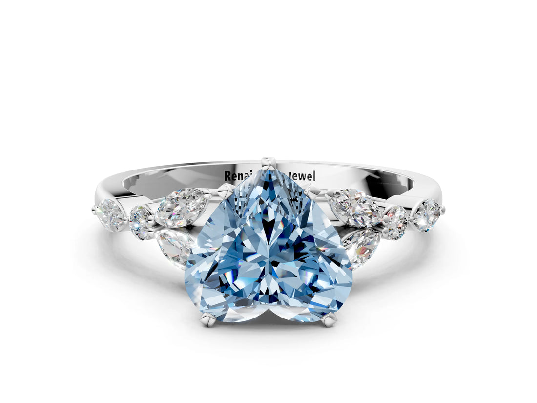 White gold Fancy Blue Heart Cut Diamond Solitaire Ring with Side Stones and Four-Prong Setting_66