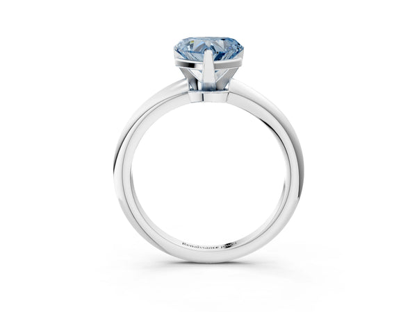 Platinum Fancy Blue Heart Cut Diamond Solitaire Ring with Six-Prong Setting and Classic Band
